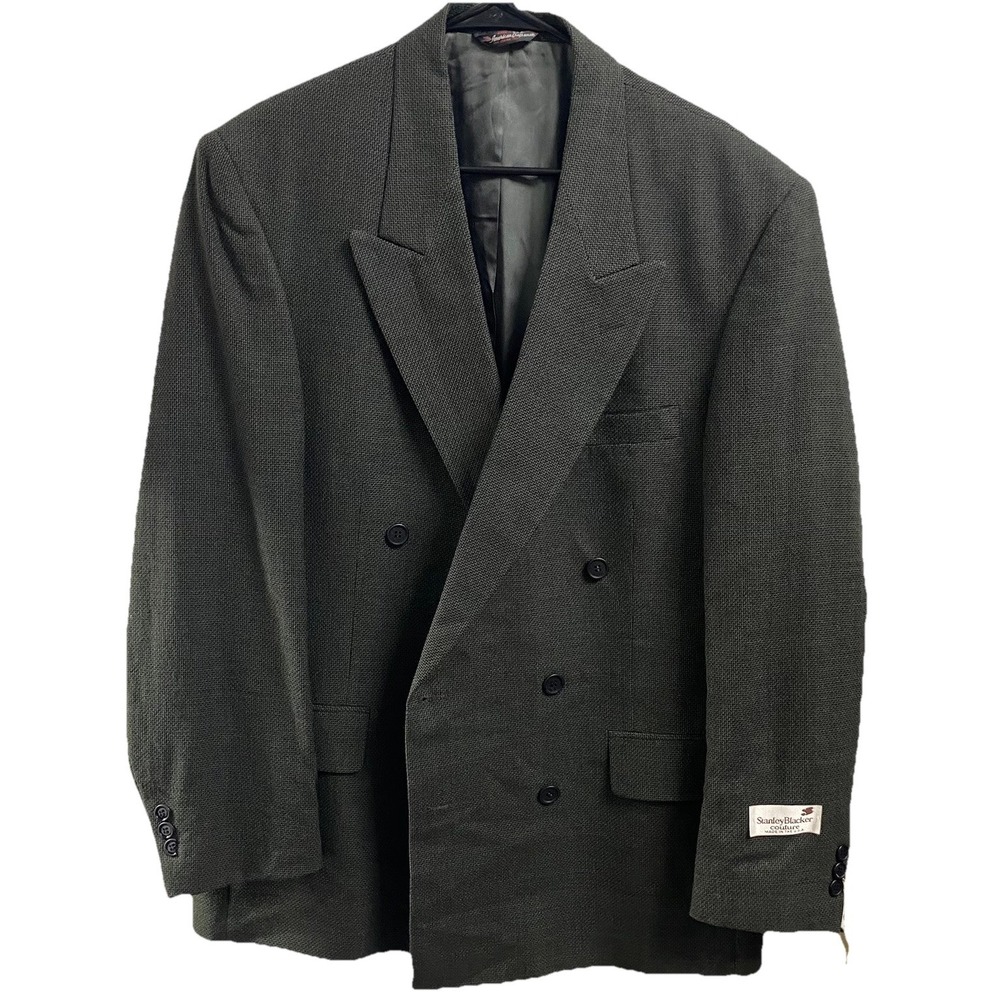 Vintage Stanley Blacker Men Dark Gray Blazer Sport Coat‎ 100% Worsted Wool 42R